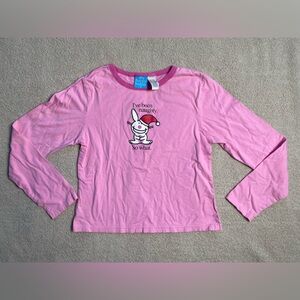Women's Pink Long Sleeve Graphic Tee - Cute Bunny Holiday Design